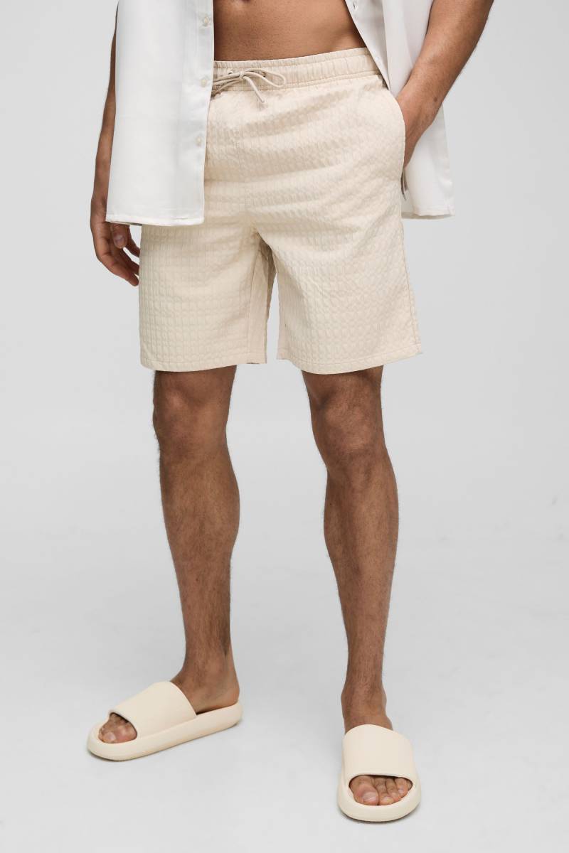 Karierte Seersucker Badehose - Grau - XS, Grau von boohooman