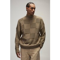 Karierter Oversize Pullover mit Trichterkragen - Grau - S, Grau Karierter Oversize Pullover mit Trichterkragen - Grau - S, Grau von boohooman