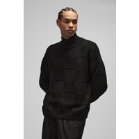 Karierter Oversize Pullover mit Trichterkragen - Schwarz - M, Schwarz Karierter Oversize Pullover mit Trichterkragen - Schwarz - M, Schwarz von boohooman