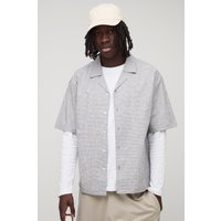 Kariertes Oversize Hemd mit doppelten Taschen - Grau - XS, Grau Kariertes Oversize Hemd mit doppelten Taschen - Grau - XS, Grau von boohooman