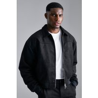 Kastige Bomberjacke aus Wildlederimitat mit Kragen - Schwarz - XS, Schwarz von boohooman