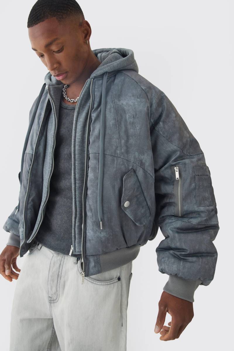 Kastige Bomberjacke mit Kapuze - Grau - XS, Grau Kastige Bomberjacke mit Kapuze - Grau - XS, Grau von boohooman