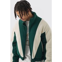 Kastige Colorblock Fleece-Jacke in Grün mit Trichterkragen - XL, Grün von boohooman