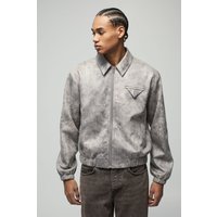 Kastige Harrington-Jacke aus Wildleder-Imitat - Grau - XS, Grau von boohooman