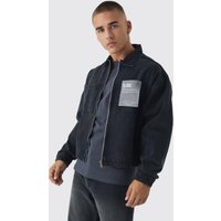 Kastige Jeansjacke mit Etikett von boohooman