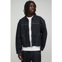 Kastige Jeansjacke mit Kontrast-Naht - Schwarz - M, Schwarz Kastige Jeansjacke mit Kontrast-Naht - Schwarz - M, Schwarz von boohooman