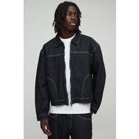Kastige Jeansjacke mit Kontrast-Naht - Schwarz - S, Schwarz von boohooman