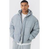 Kastige Nylon-Steppjacke in Knitteroptik in Hellgrau - XS, Grau Kastige Nylon-Steppjacke in Knitteroptik in Hellgrau - XS, Grau von boohooman