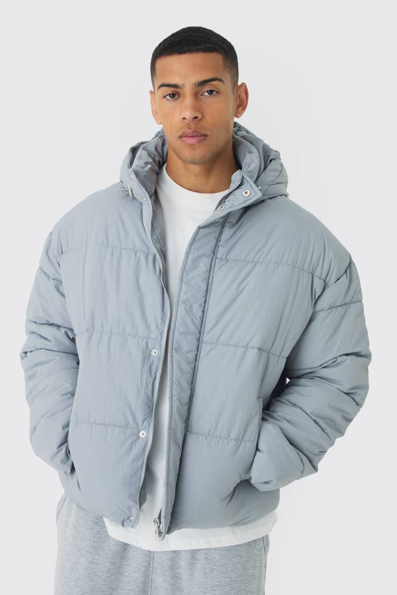 Kastige Nylon-Steppjacke in Knitteroptik in Hellgrau - XS, Grau von boohooman