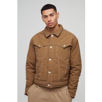 Kastige Nylon Western-Jacke mit Kontrast-Naht - Braun - XS, Braun Kastige Nylon Western-Jacke mit Kontrast-Naht - Braun - XS, Braun von boohooman