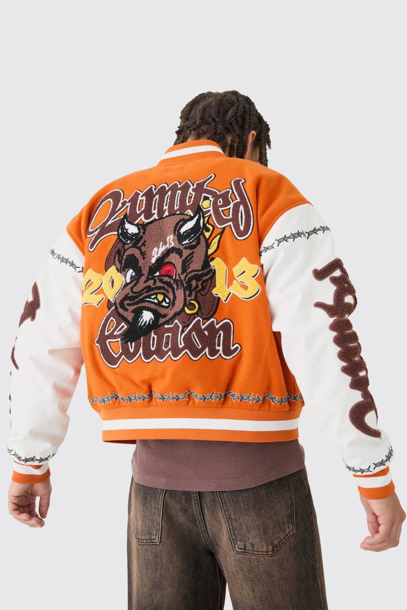 Kastige Orange Limited Jacke mit PU-Ärmeln von boohooman