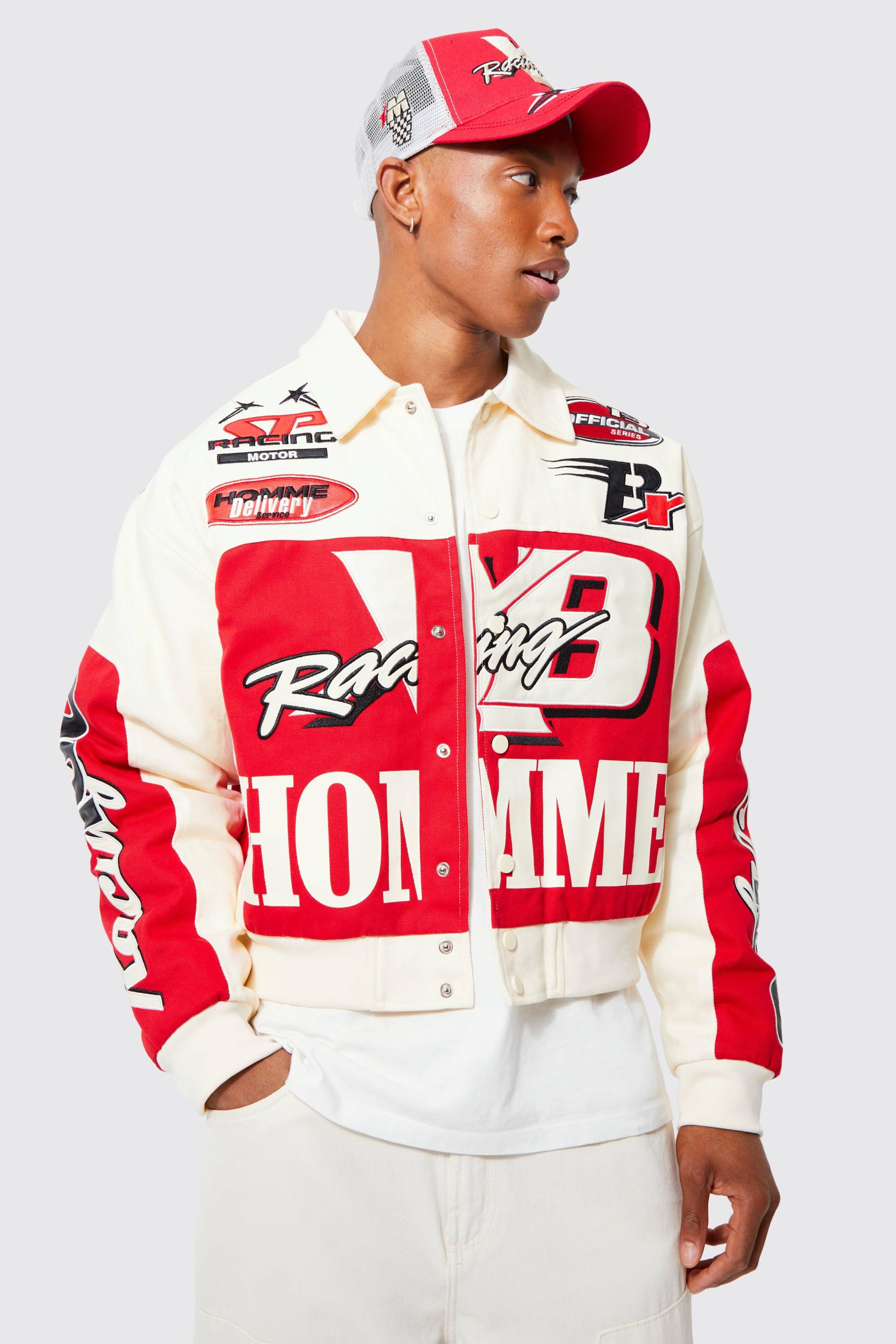 Kastige Twill Homme Moto-Bomberjacke von boohooman