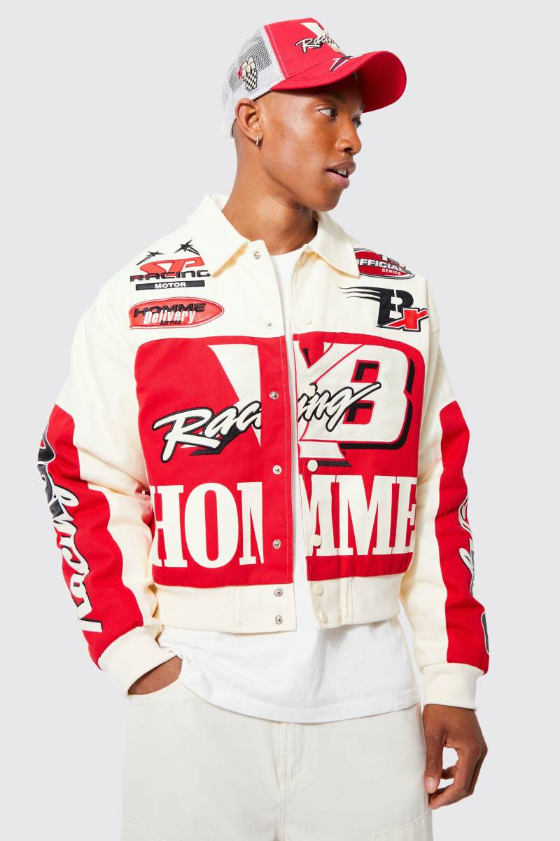 Kastige Twill Homme Moto-Bomberjacke von boohooman