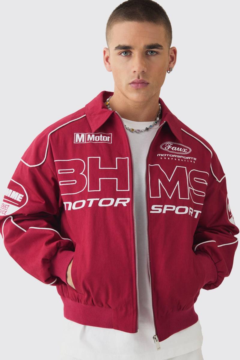 Kastige Twill Moto-Jacke - Burgund - XS, Burgund Kastige Twill Moto-Jacke - Burgund - XS, Burgund von boohooman