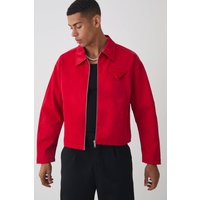 Kastige rote Satin PU Harrington-Jacke - XS, Rot Kastige rote Satin PU Harrington-Jacke - XS, Rot von boohooman