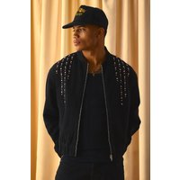 Kastige verzierte Denim-Bomberjacke von boohooman