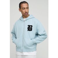 Kastiger Hoodie mit B-Applikation und Reißverschluss - Blau - L, Blau von boohooman