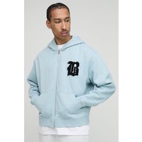 Kastiger Hoodie mit B-Applikation und Reißverschluss - Blau - XS, Blau Kastiger Hoodie mit B-Applikation und Reißverschluss - Blau - XS, Blau von boohooman