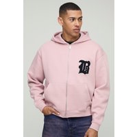 Kastiger Hoodie mit B-Applikation und Reißverschluss - Rosa - M, Rosa von boohooman