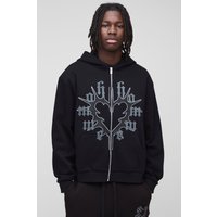 Kastiger Hoodie mit Print und Reißverschluss - Schwarz - M, Schwarz von boohooman