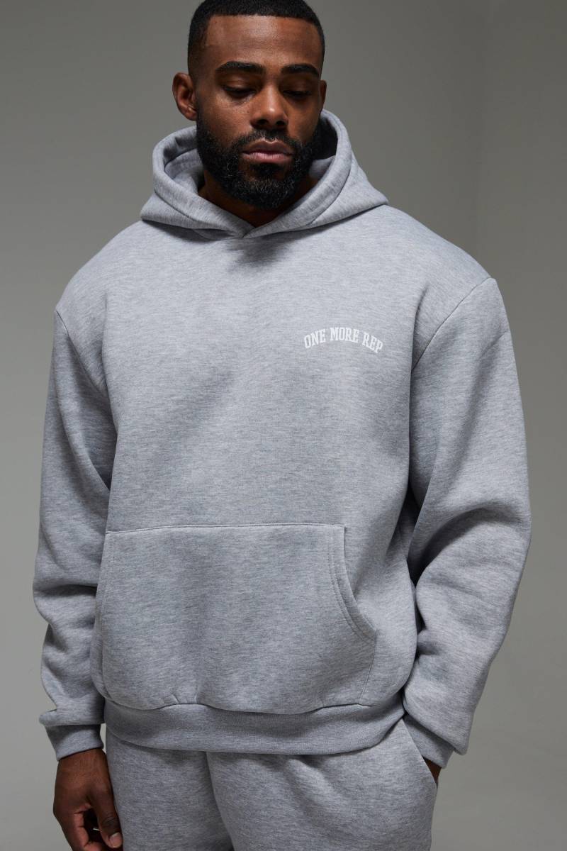 Kastiger Man Active Hoodie mit One More Rep Print - Grau - M, Grau von boohooman