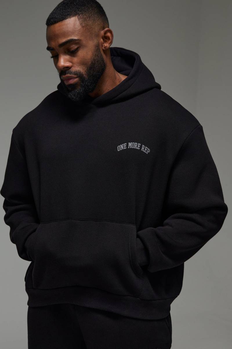 Kastiger Man Active Hoodie mit One More Rep Print - Schwarz - M, Schwarz von boohooman