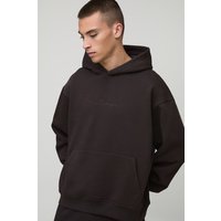 Kastiger Oversize Basic Hoodie mit BM Signature Print - Braun - L, Braun von boohooman