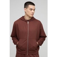 Kastiger Oversize Basic Hoodie mit Reißverschluss - Braun - S, Braun von boohooman