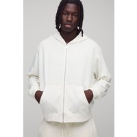 Kastiger Oversize Basic Hoodie mit Reißverschluss - Ecru - M, Ecru von boohooman