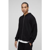 Kastiger Oversize Basic Hoodie mit Reißverschluss - Schwarz - M, Schwarz Kastiger Oversize Basic Hoodie mit Reißverschluss - Schwarz - M, Schwarz von boohooman