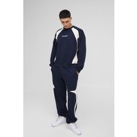 Kastiger Oversize Colorblock Sweatshirt-Trainingsanzug mit Homme-Stickerei - Blau - S, Blau von boohooman
