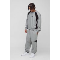 Kastiger Oversize Colorblock Sweatshirt-Trainingsanzug mit Homme-Stickerei - Grau - XL, Grau von boohooman