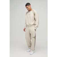 Kastiger Oversize Colorblock Sweatshirt-Trainingsanzug mit Homme-Stickerei von boohooman