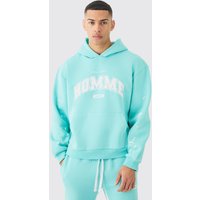 Kastiger Oversize Homme Hoodie mit Farbspritzern - Blau - XS, Blau Kastiger Oversize Homme Hoodie mit Farbspritzern - Blau - XS, Blau von boohooman