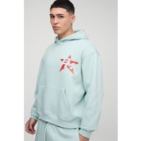 Kastiger Oversize Hoodie mit BM Print - Grün - XS, Grün von boohooman