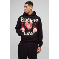 Kastiger Oversize Hoodie mit Endless Love Print - Schwarz - M, Schwarz von boohooman