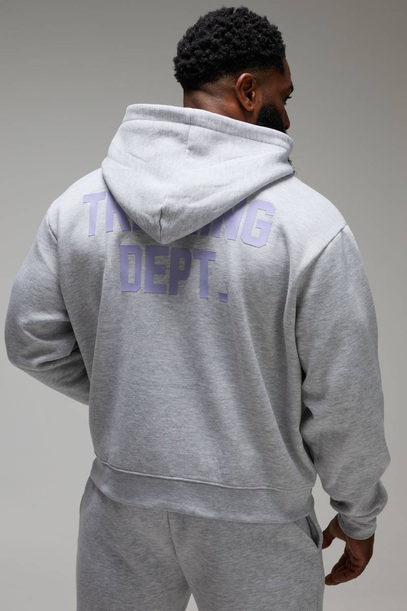 Kastiger Oversize Hoodie mit Man Active Training Dept Print und Reißverschluss - Grau - XS, Grau von boohooman