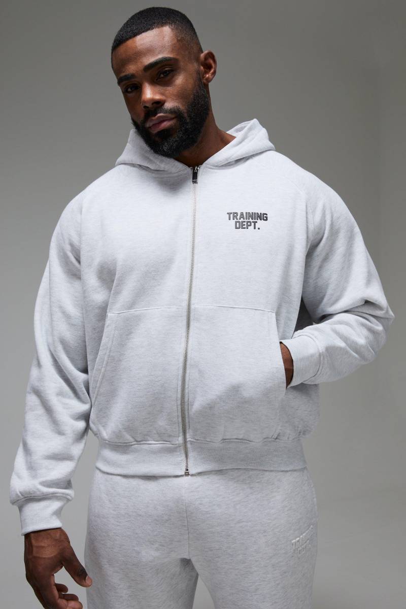 Kastiger Oversize Hoodie mit Man Active Training Dept Print und Reißverschluss - Grau - XXL, Grau von boohooman