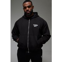 Kastiger Oversize Hoodie mit Man Active Training Dept Print und Reißverschluss - Schwarz - XS, Schwarz Kastiger Oversize Hoodie mit Man Active Training Dept Print und Reißverschluss - Schwarz - XS, Schwarz von boohooman
