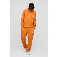 Kastiger Oversize Hoodie mit Reißverschluss und Trainingsanzug mit geradem Bein - Orange - XL, Orange von boohooman