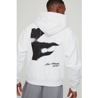 Kastiger Oversize Hoodie mit abstraktem Print - Weiß - XL, Weiß Kastiger Oversize Hoodie mit abstraktem Print - Weiß - XL, Weiß von boohooman