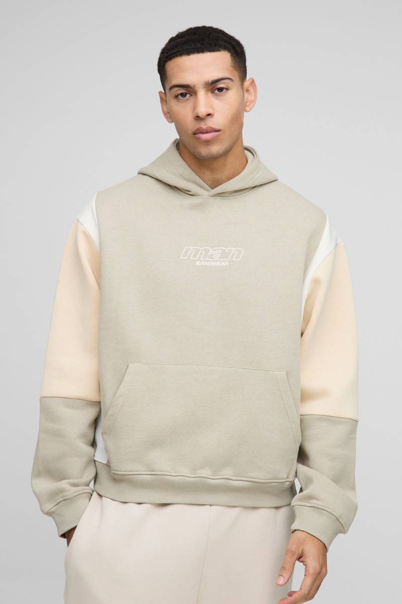 Kastiger Oversize Man Colorblock Hoodie - Grau - L, Grau von boohooman