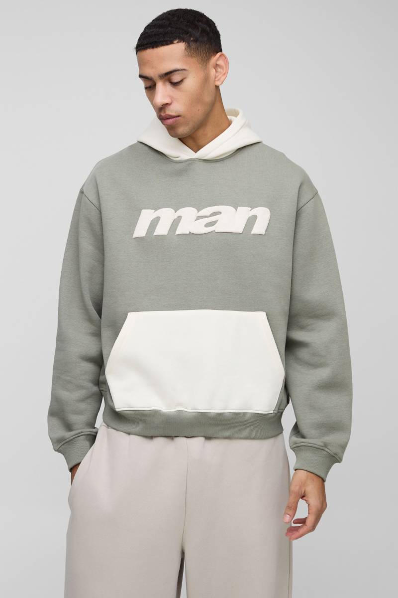Kastiger Oversize Man Colorblock Hoodie - Grün - XL, Grün von boohooman