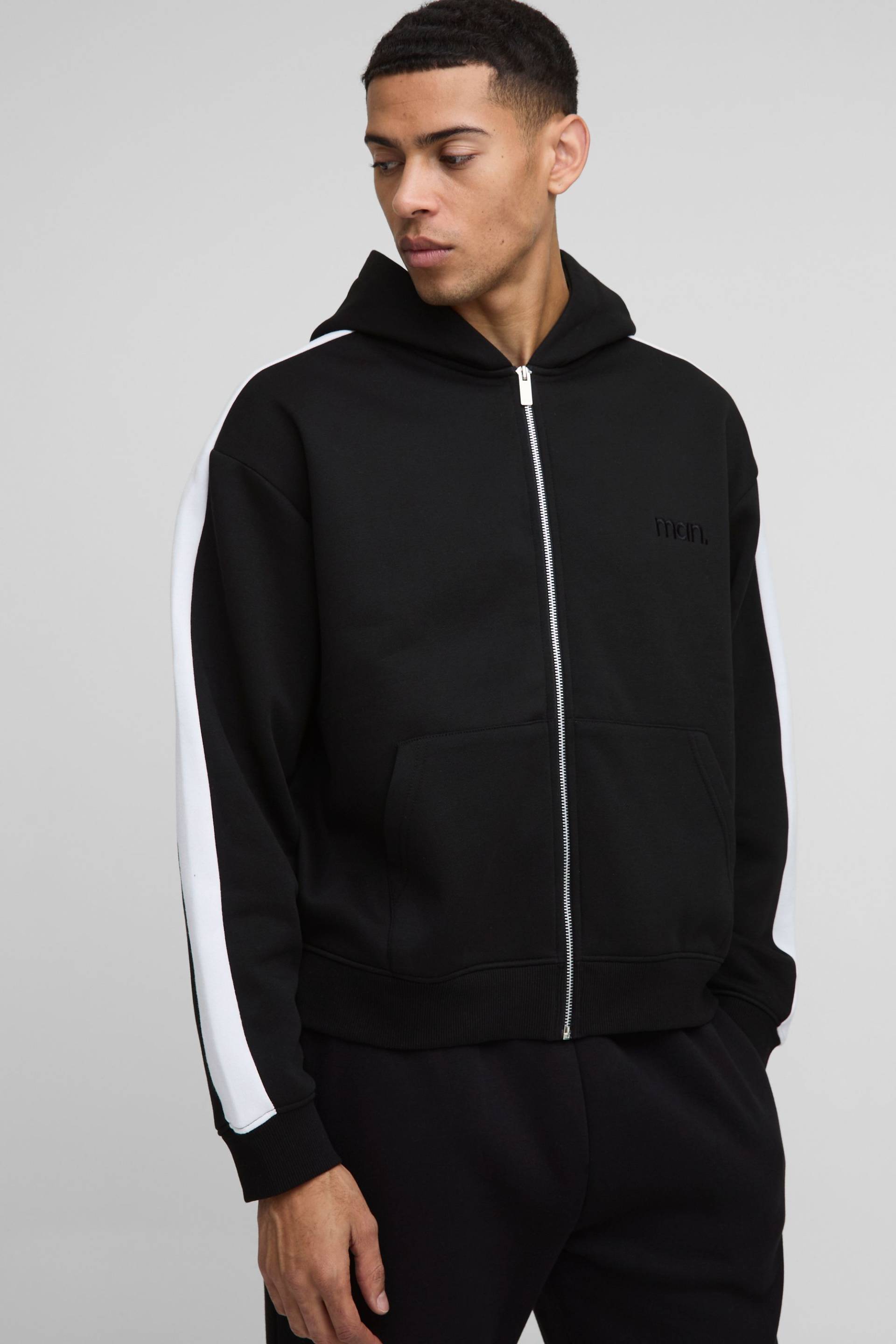 Kastiger Oversize Man Colorblock Hoodie mit Reißverschluss von boohooman