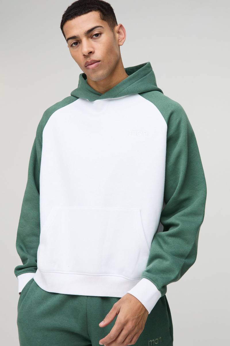 Kastiger Oversize Man Colorblock Raglan Hoodie - Grün - XL, Grün von boohooman