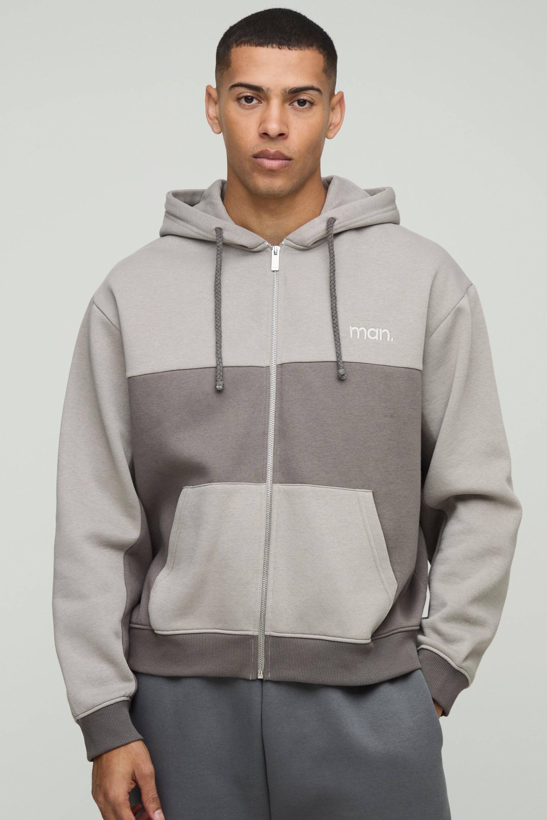Kastiger Oversize Man Hoodie mit Reißverschluss - Grau - XS, Grau von boohooman