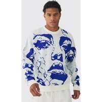 Kastiger Oversize Pullover mit Linen-Gesicht - Weiß - XL, Weiß Kastiger Oversize Pullover mit Linen-Gesicht - Weiß - XL, Weiß von boohooman
