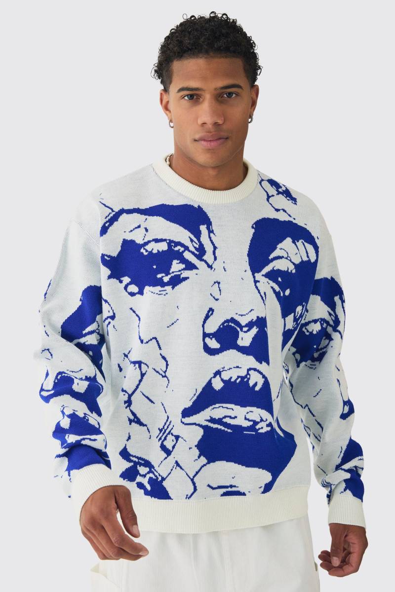 Kastiger Oversize Pullover mit Linen-Gesicht - Weiß - XS, Weiß von boohooman