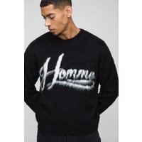 Kastiger Oversize Pullover mit Slogan - Schwarz - XL, Schwarz von boohooman