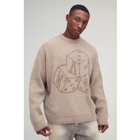 Kastiger Oversize Pullover mit Würfeln - Ecru - XS, Ecru Kastiger Oversize Pullover mit Würfeln - Ecru - XS, Ecru von boohooman